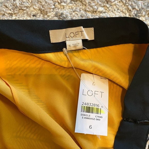 LOFT A-Line Skirt Women Multicolor Ruffled Front Leaf Pattern Size 6 Yellow NEW - Picture 6 of 7